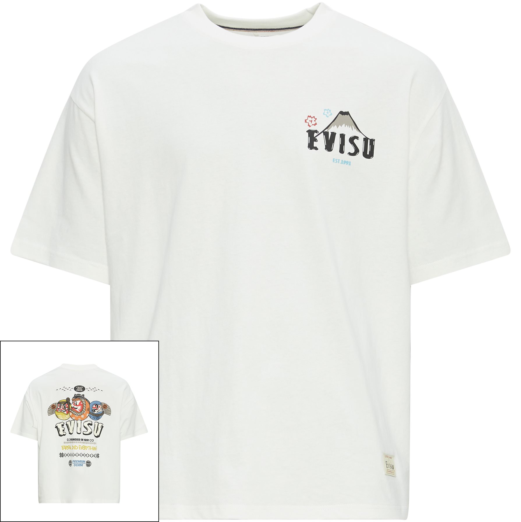 EVISU T-shirts KUMADORI DARUMA SLOGAN PRINTED T-SHIRT White